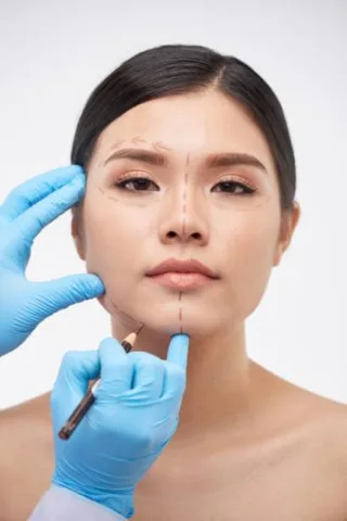 ミッドフェイスリフトのイメージ（顔にデザイン線を描く様子）